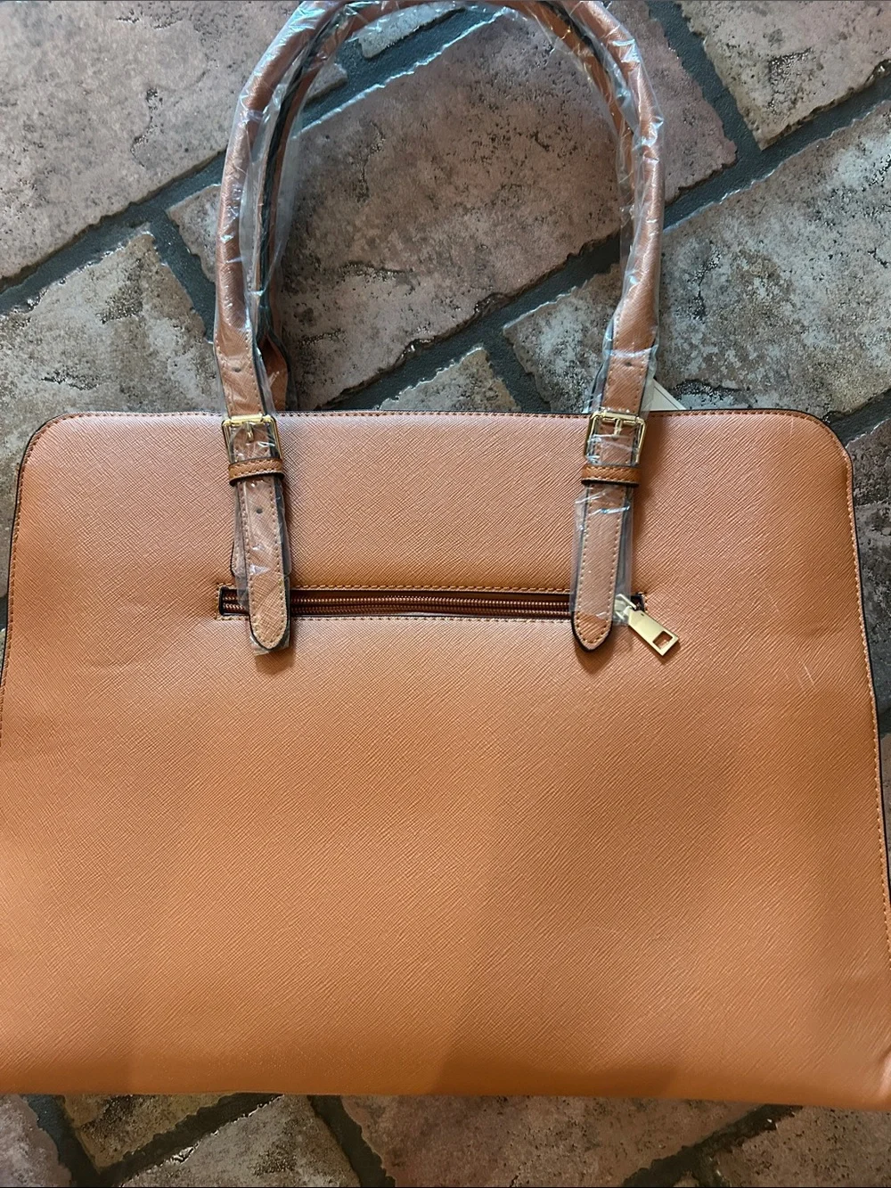 Tan Floral-Embossed Tote Bag